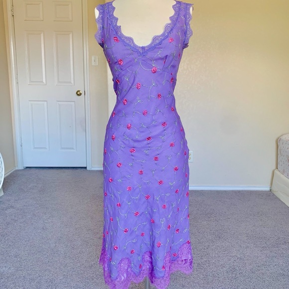 Vintage Betsey Johnson Purple Floral Lace Dress - Picture 2 of 6